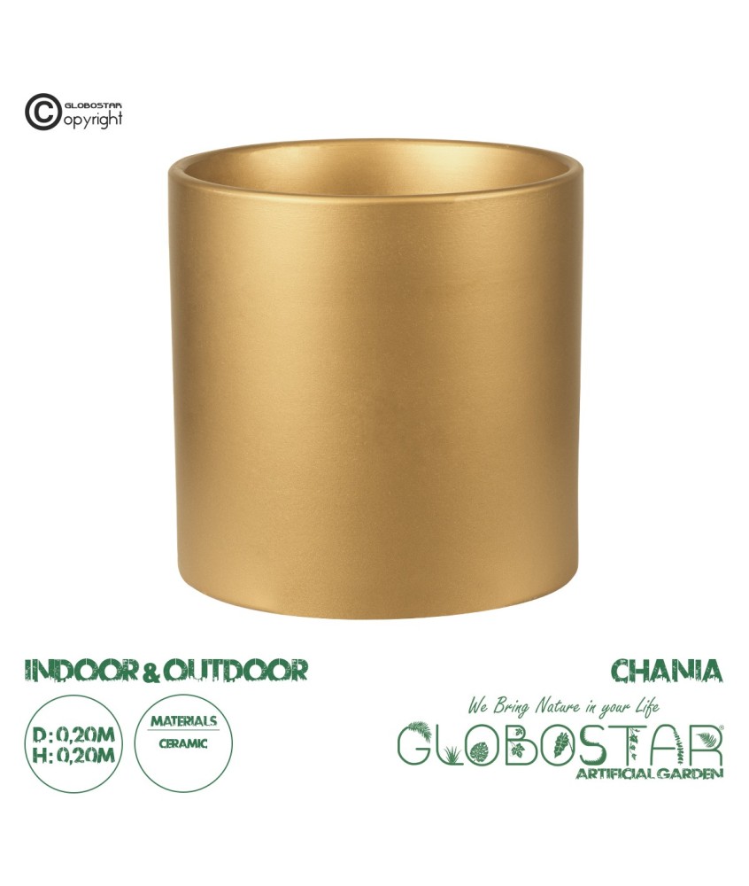 GloboStar® Artificial Garden CHANIA 20454 Πήλινο Κεραμικό Κασπώ Γλάστρα - Flower Pot Χρυσό Φ20cm x Υ20cm